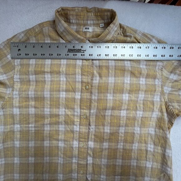 Uniqlo Womens Yellow & White Plaid Long Sleeve Button-Down Shirt Large Cotton - Picture 6 of 9
